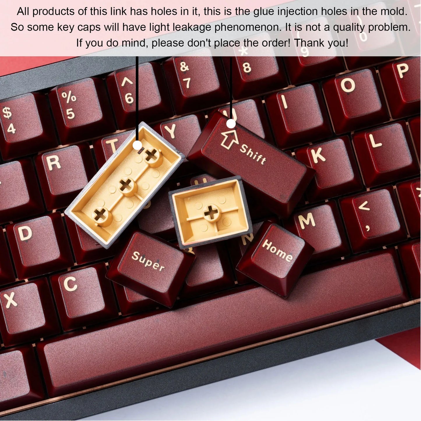 Wine Red Double Shot ABS Keycaps Cherry Profile for Gateron MX Switches