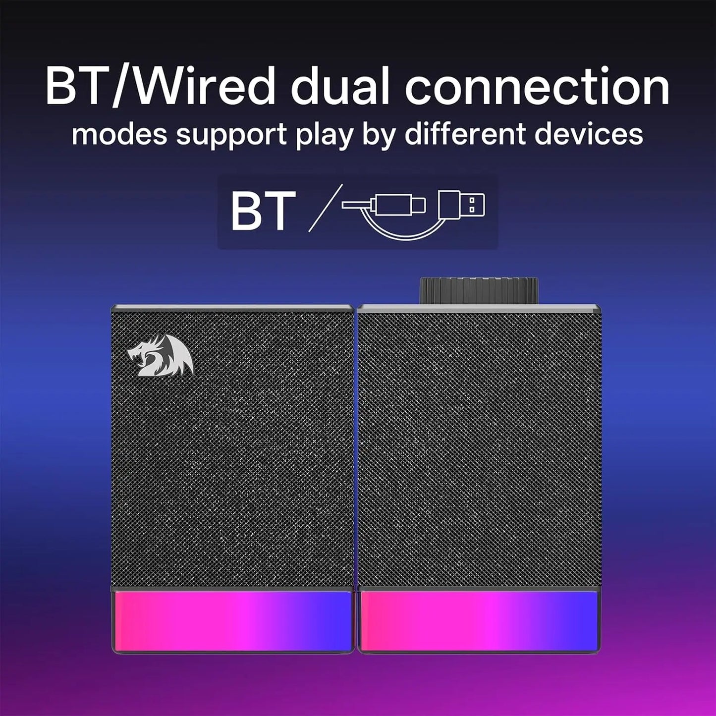 RGB Computer Speaker - 2.0 Stereo Sound System with BT & USB Dual Connectivity