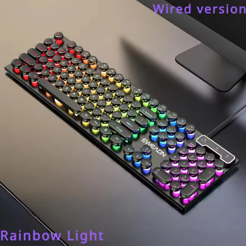 104 Keys Punk Retro Keyboard Rainbow Backlight Gaming Keyboard