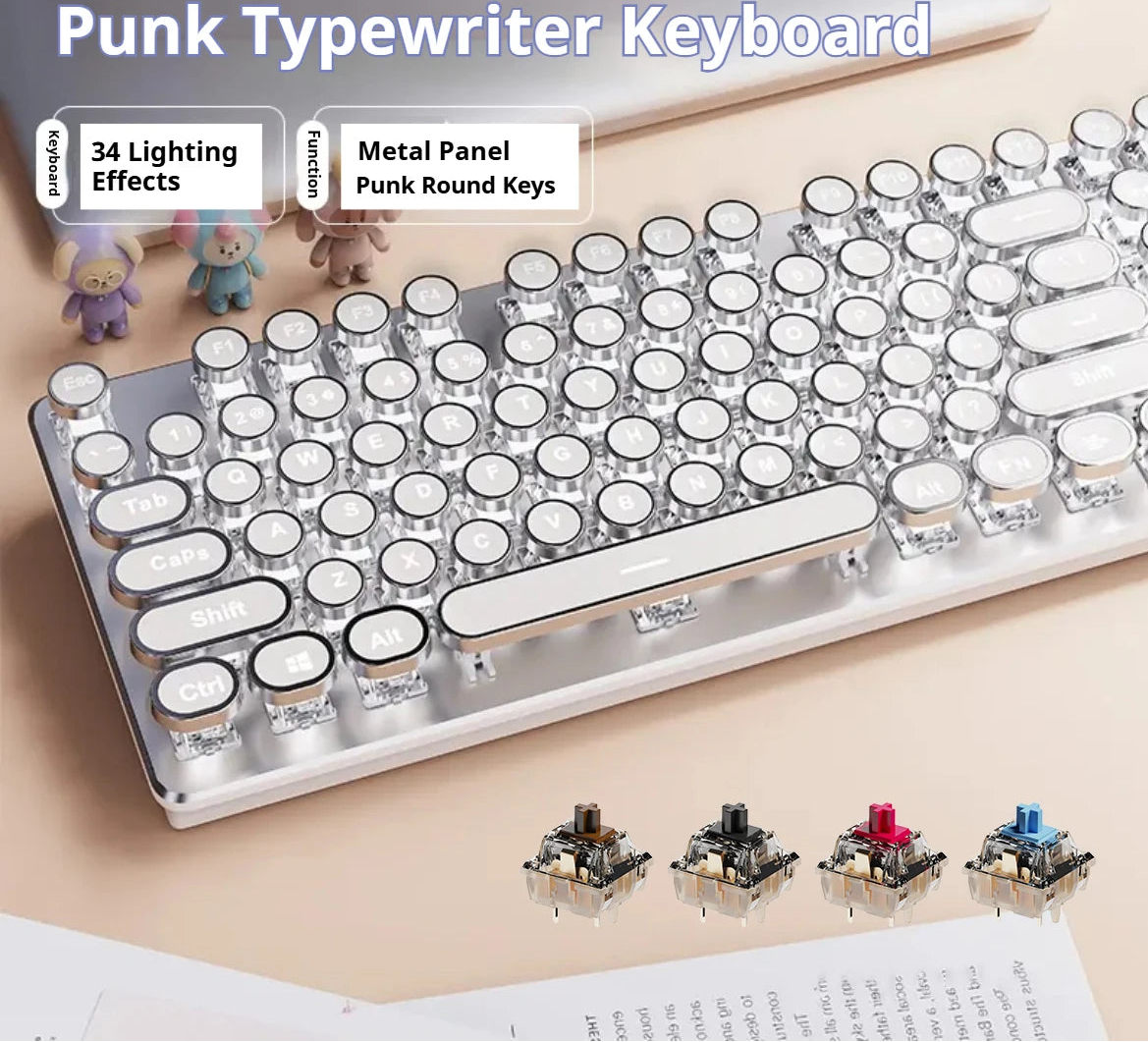 Typewriter Mechanical Gaming Keyboard with LED Backlighting