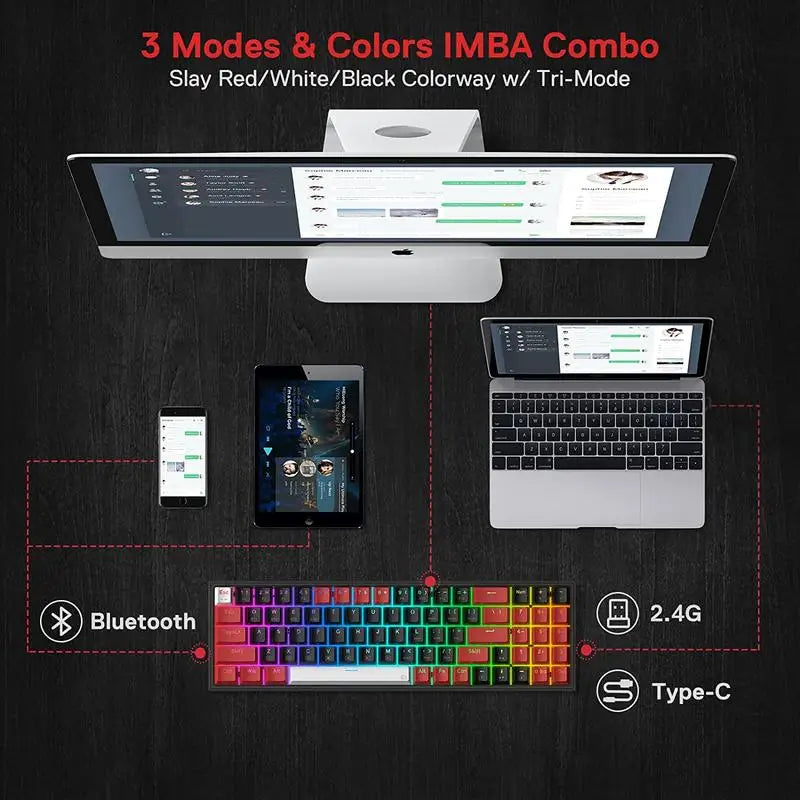 75 Percent Hot Swappable Bluetooth RGB Keyboard 3 Mode USB Wireless 78 Keys