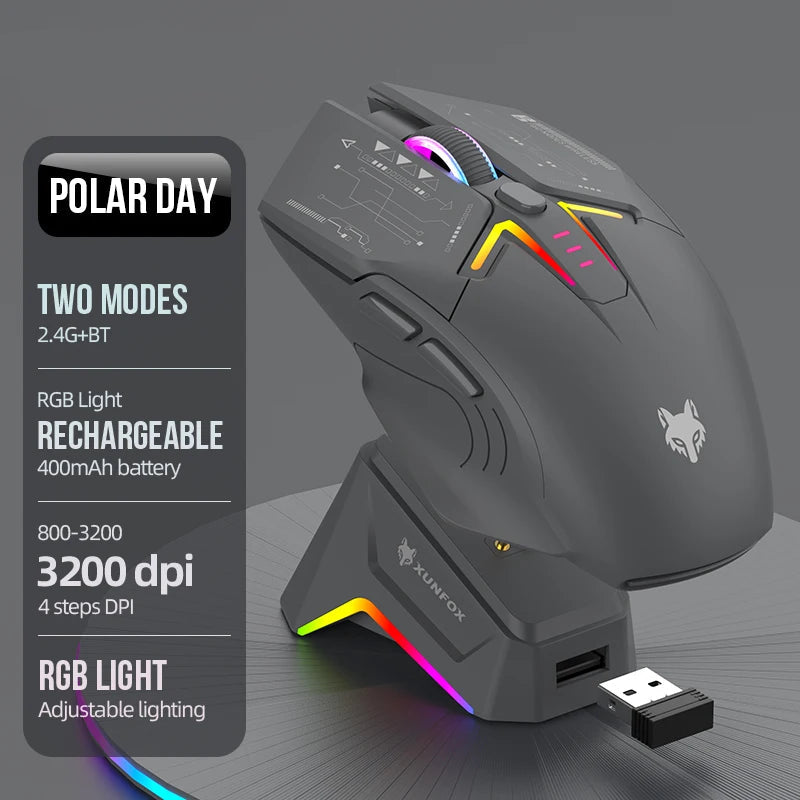 Wireless Bluetooth Dual Mode Gaming Mouse RGB Lighting Magnetic Charging