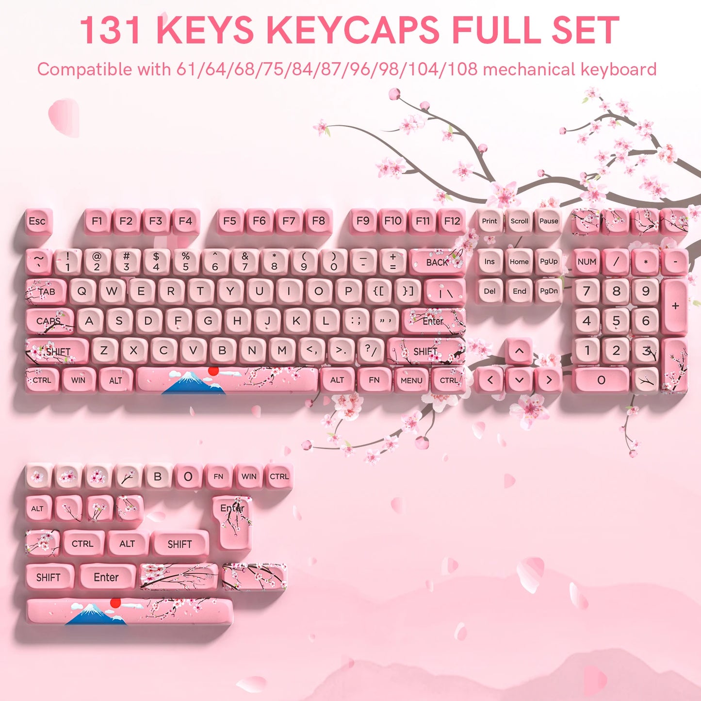 132 PBT Keycaps for 60% 65%75% 100% Cherry Gateron MX Switches Mechanical Keyboards