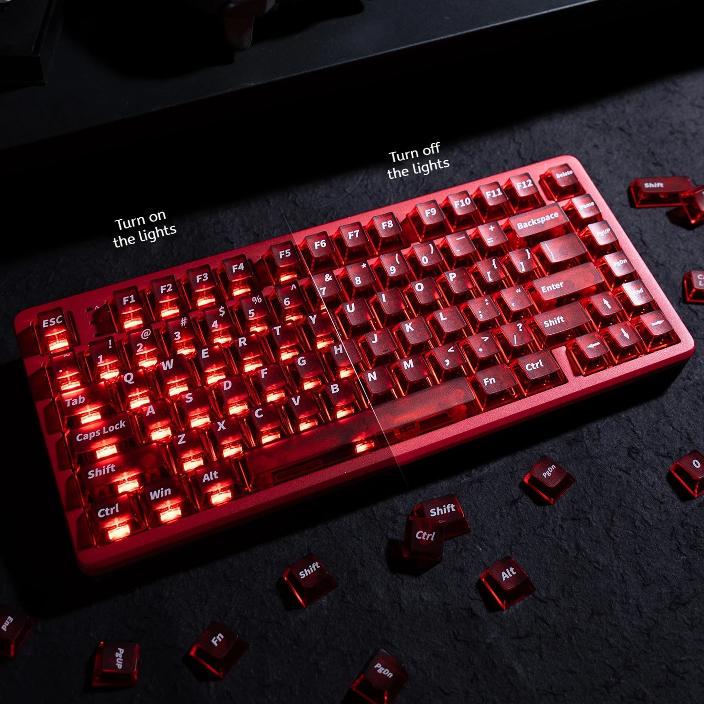 Transparent Red Cherry Profile Keycap Set 130 Keys For Mechanical Keyboards