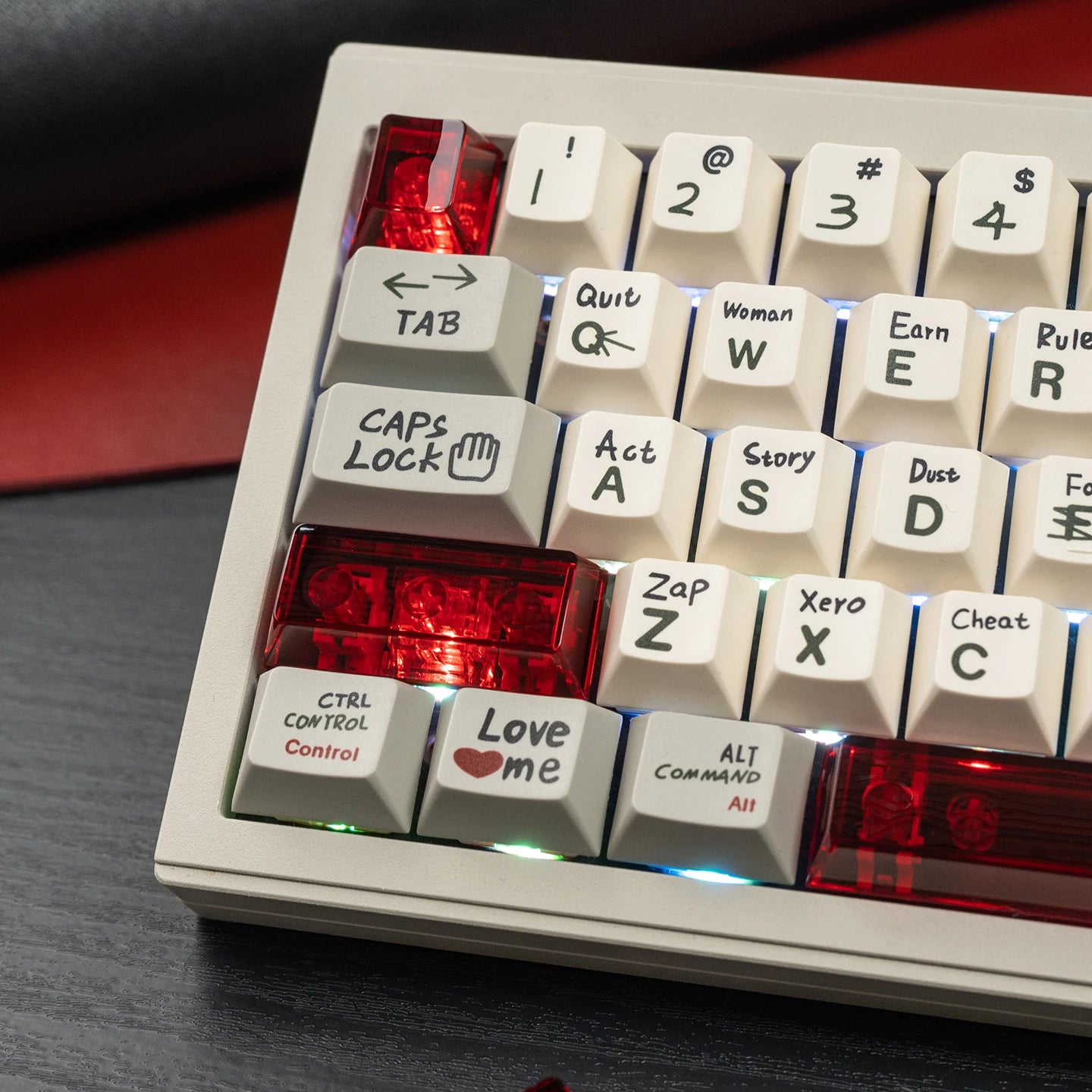 Red Transparent Keycap Set, 10 Keys, Cherry Profile, PC, for Mechanical Keyboard