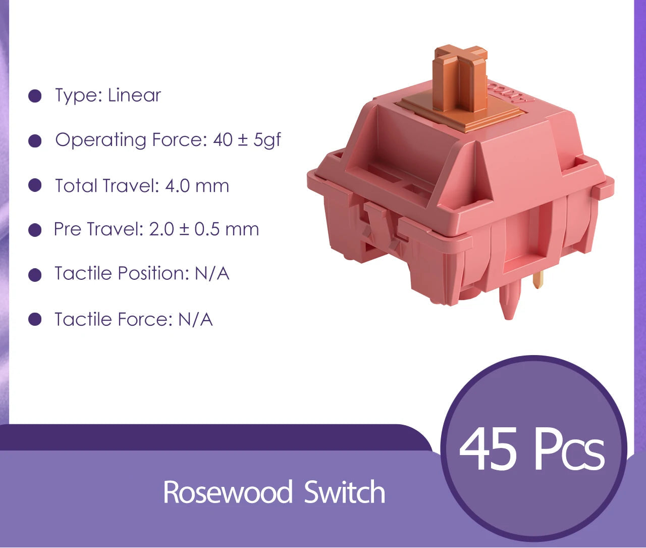 Rosewood 5 Pin 40gf Linear Switch Factory Lubed For MX Mechanical Keyboard 45 Pcs