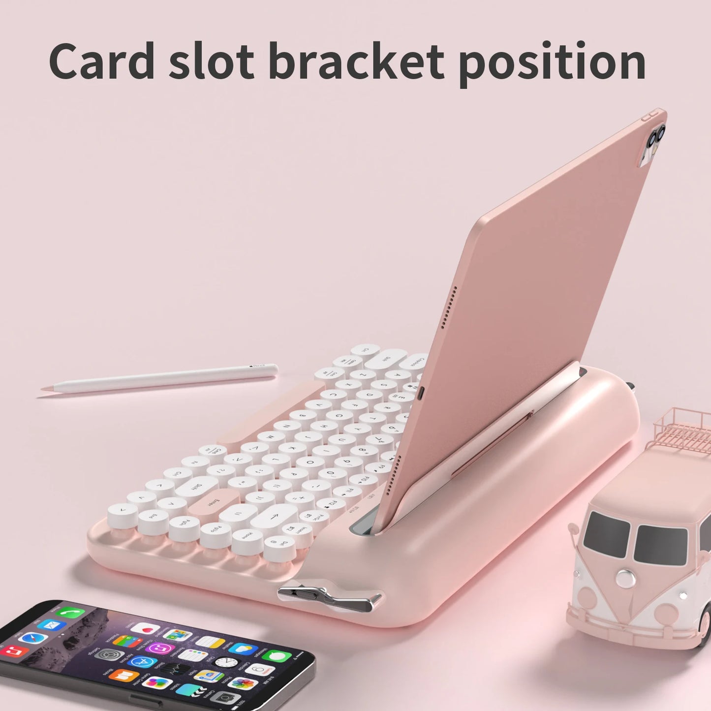 Wireless 2.4G Dual Mode Retro Keyboard With Fixed Groove Stand And Multi Device