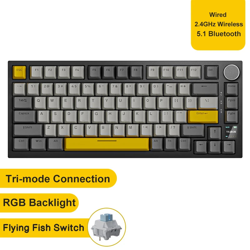 Pro Gaming Mechanical Keyboard Knob Hot Swapping Gasket Bluetooth 5.1 Wireless