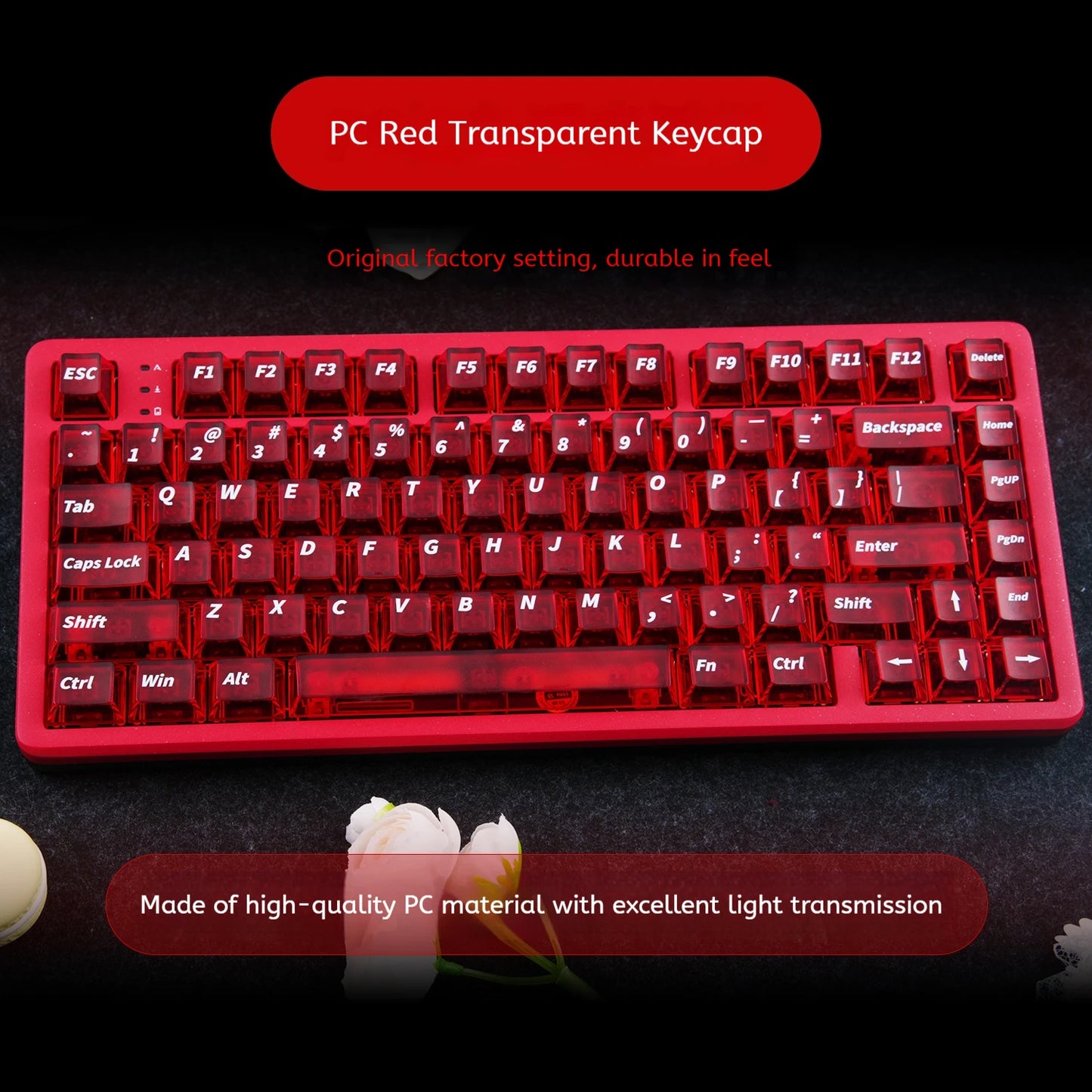 Transparent Red Cherry Profile Keycap Set 130 Keys For Mechanical Keyboards
