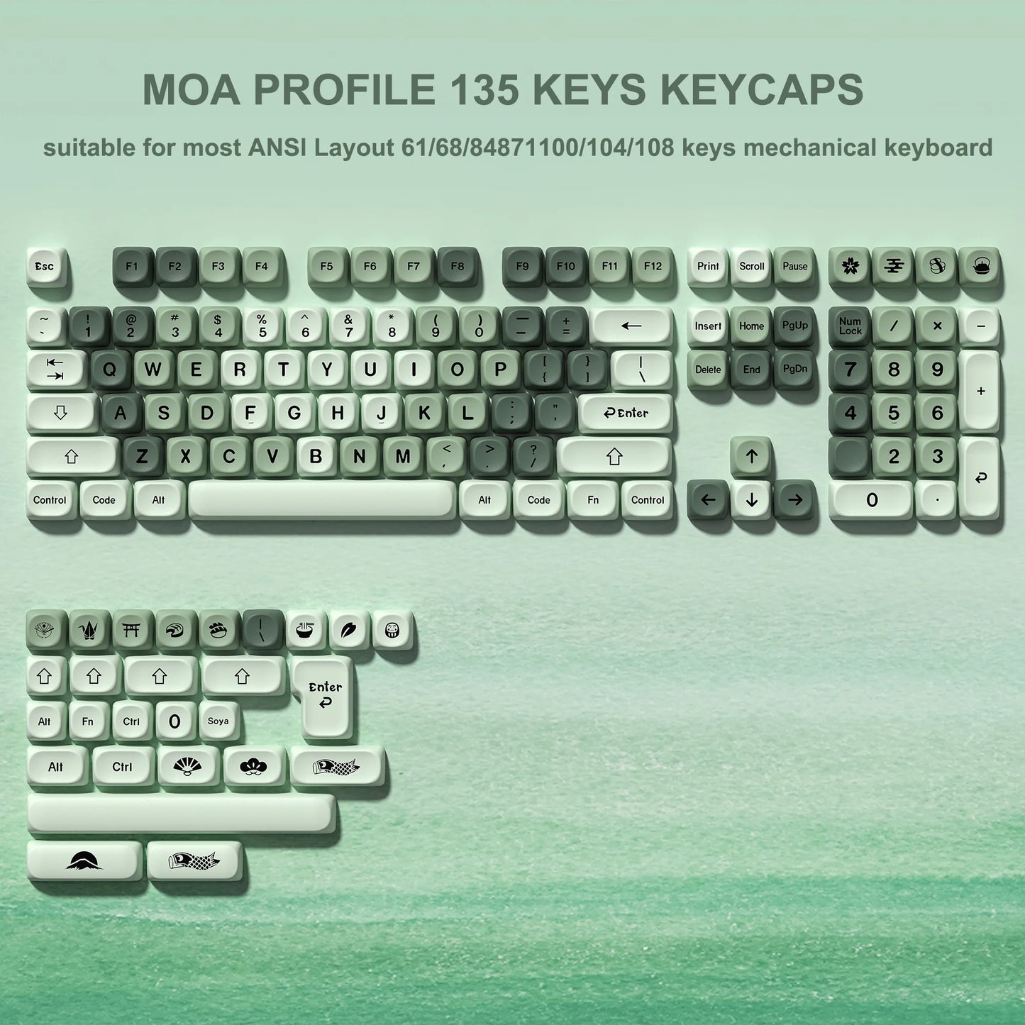 132 PBT Keycaps for 60% 65%75% 100% Cherry Gateron MX Switches Mechanical Keyboards