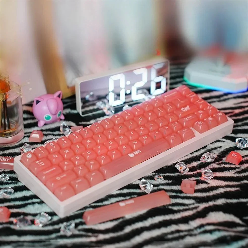 117 Key Pink Red Fog Transparent Keycap Set For Cherry MX Mechanical Keyboard