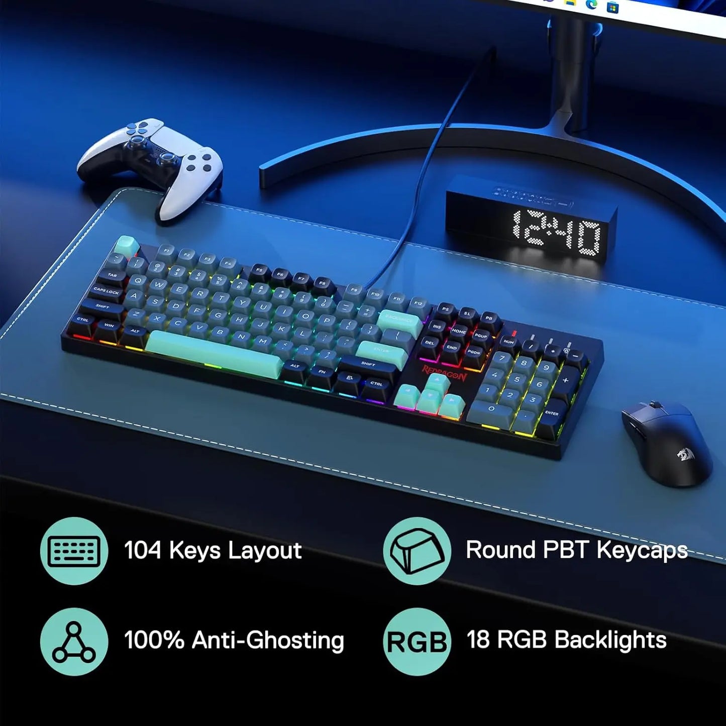 Wired RGB 104-Key Mechanical Keyboard with Red Switches