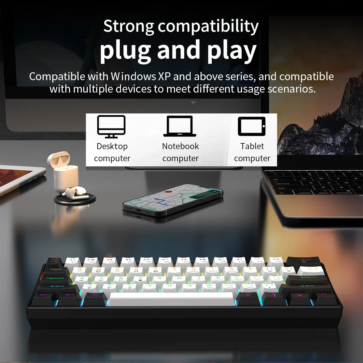 60% Wired Gaming Mechanical Keyboard - RGB Backlit Mini Layout