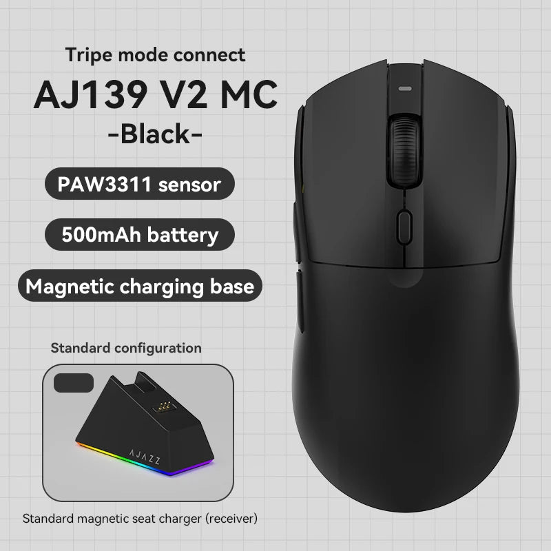 MC Wireless Gaming Mouse Tri Mode Bluetooth 2.4G USB C Right Hand Magnetic Stand