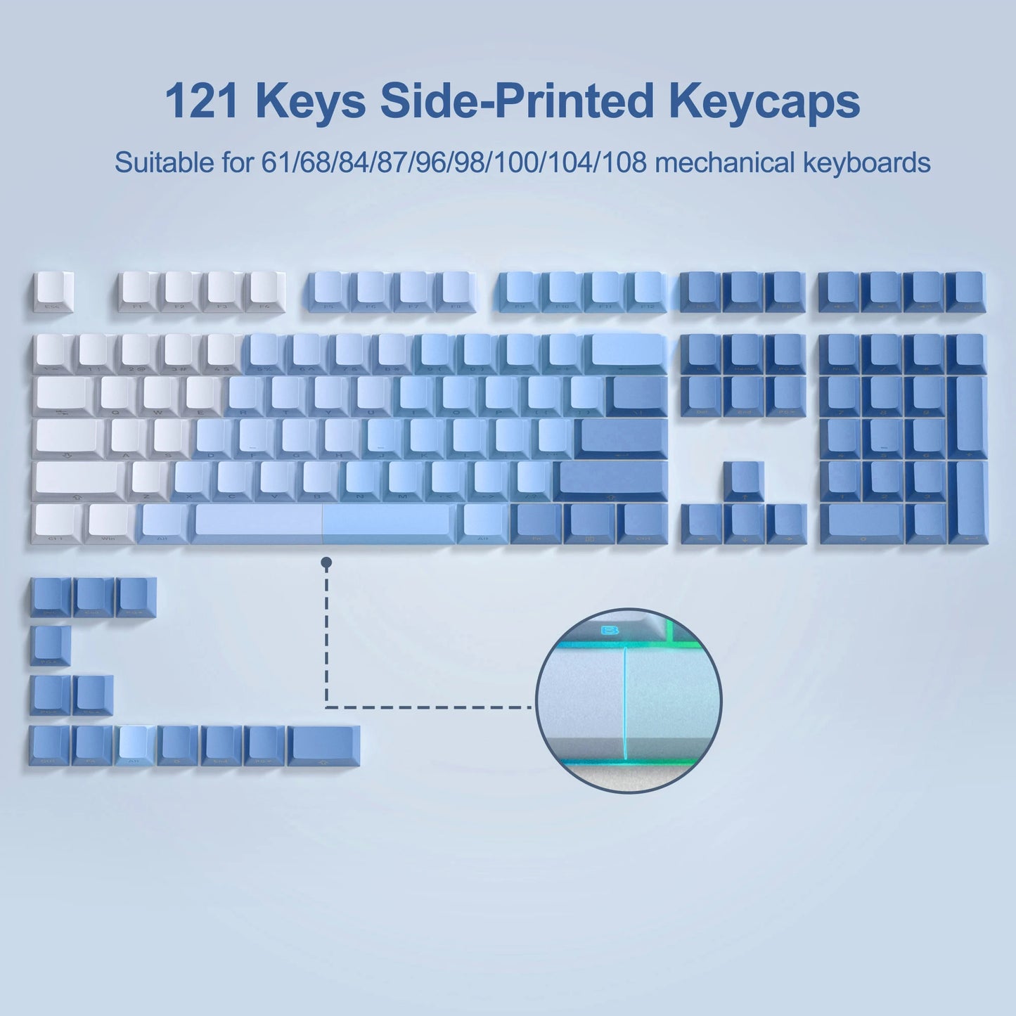 136-Key Black Side-Lit Backlit Keycaps for MX Switch Mechanical Keyboard