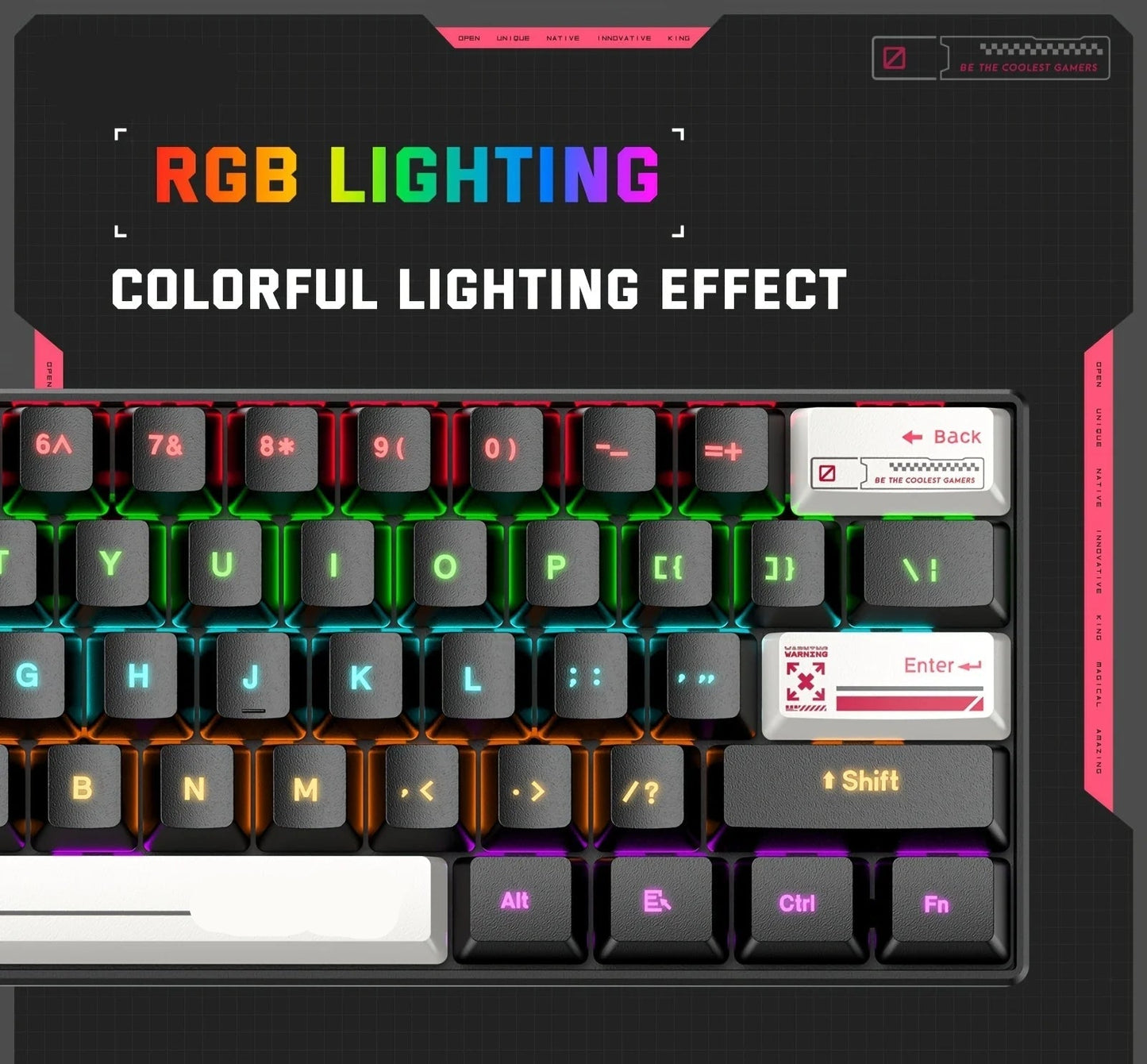 Mechanical Gaming Keyboard 61 Keys RGB Backlit Wired For PC And Laptop