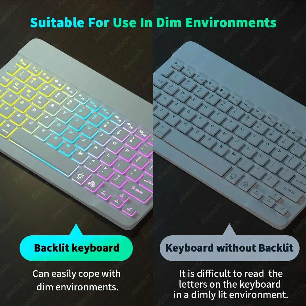 Rainbow Backlit Keyboard And Mouse Set Bluetooth Smartphones iOS Android Windows