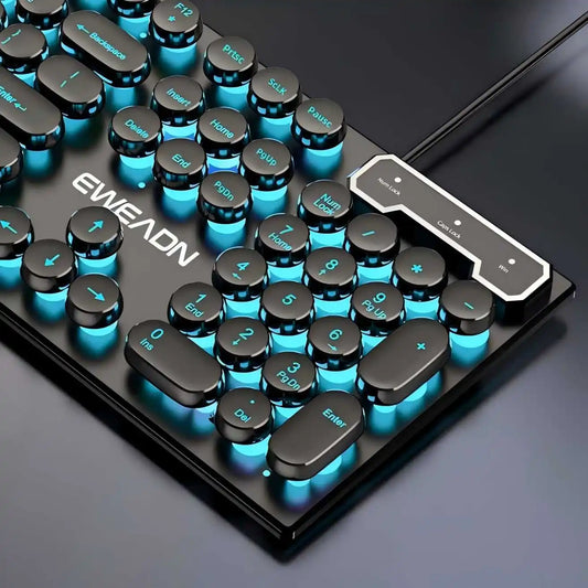 Typewriter Gaming Keyboard with Blue Backlighting