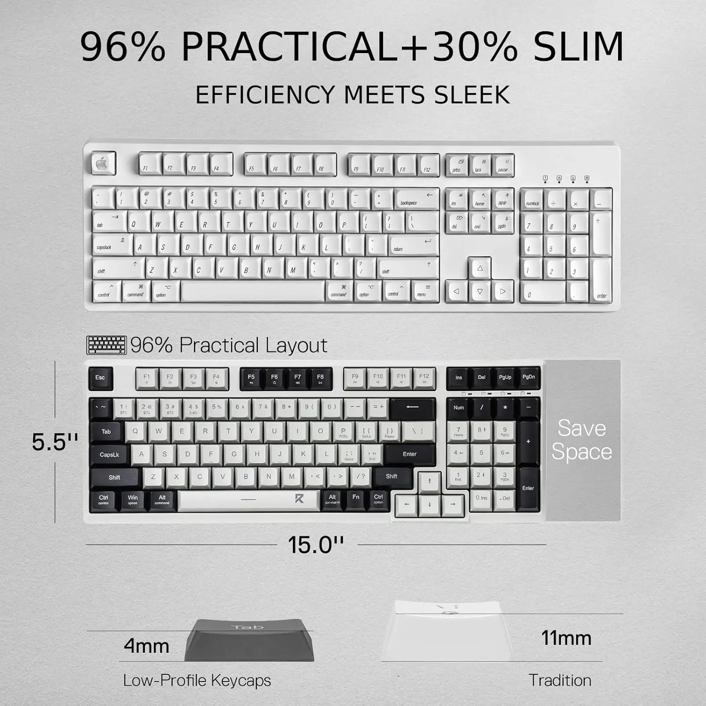 Low Profile Wireless Keyboard 98 Keys For Windows And Mac