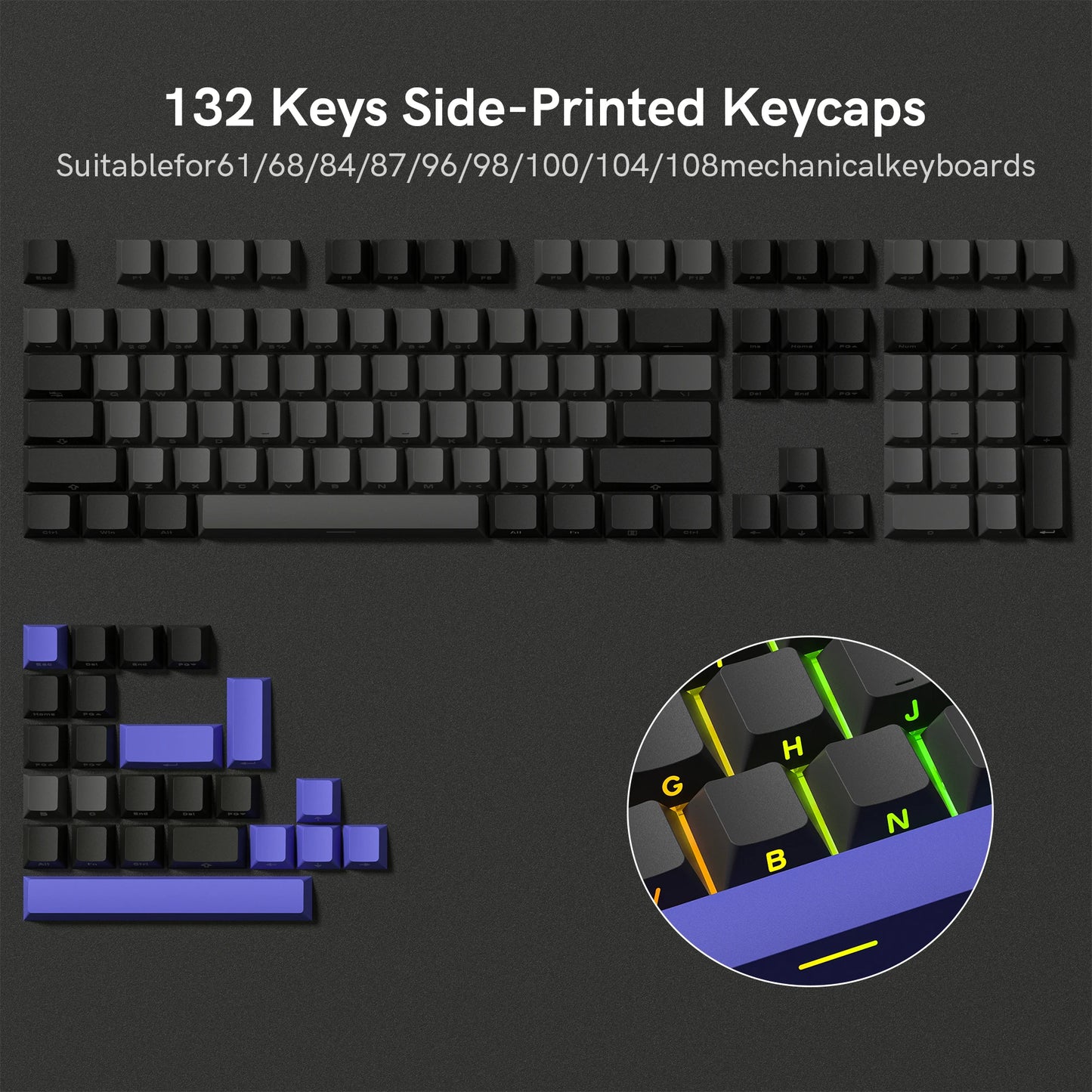 Rainbow 138 Keys Retro PBT Keycaps - Double Shot Cherry Profile for MX