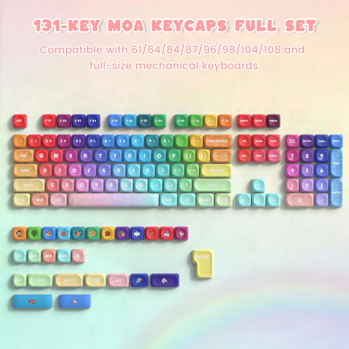 132 PBT Keycaps for 60% 65%75% 100% Cherry Gateron MX Switches Mechanical Keyboards