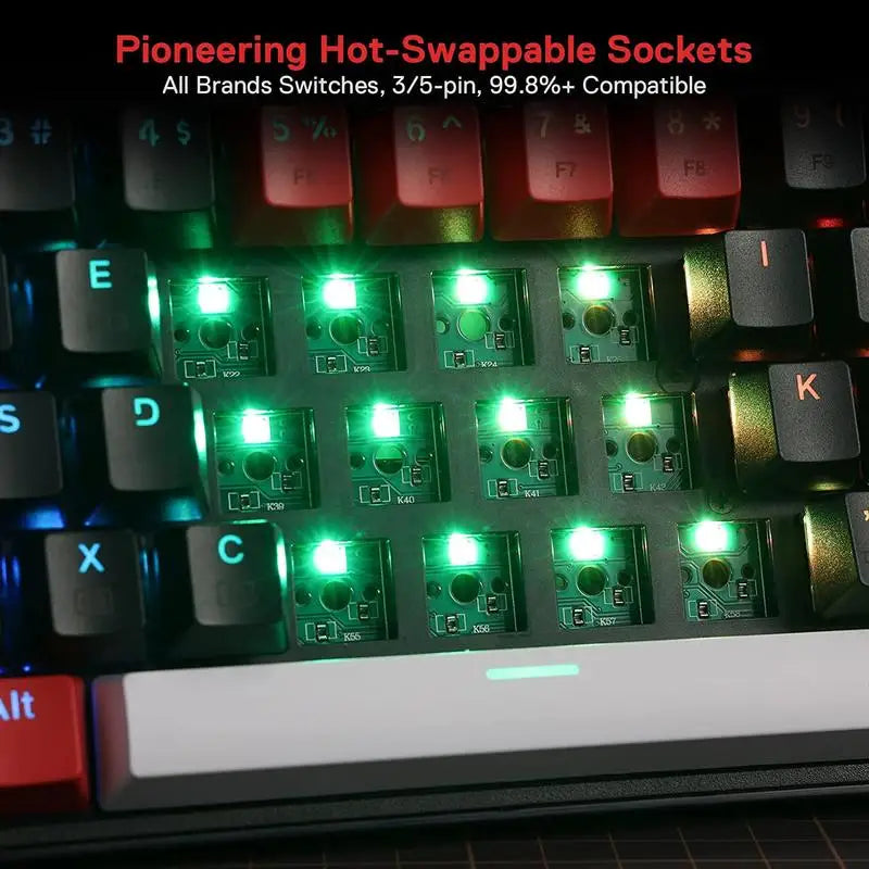 75 Percent Hot Swappable Bluetooth RGB Keyboard 3 Mode USB Wireless 78 Keys