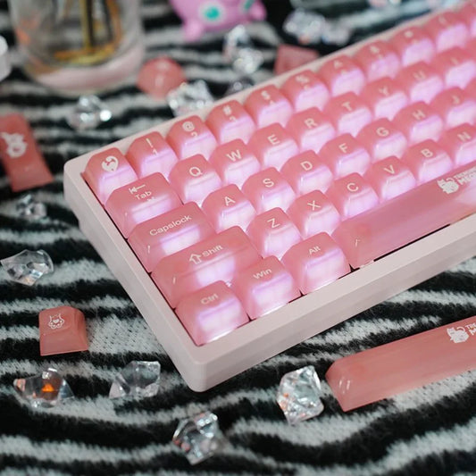 117 Key Pink Red Fog Transparent Keycap Set For Cherry MX Mechanical Keyboard