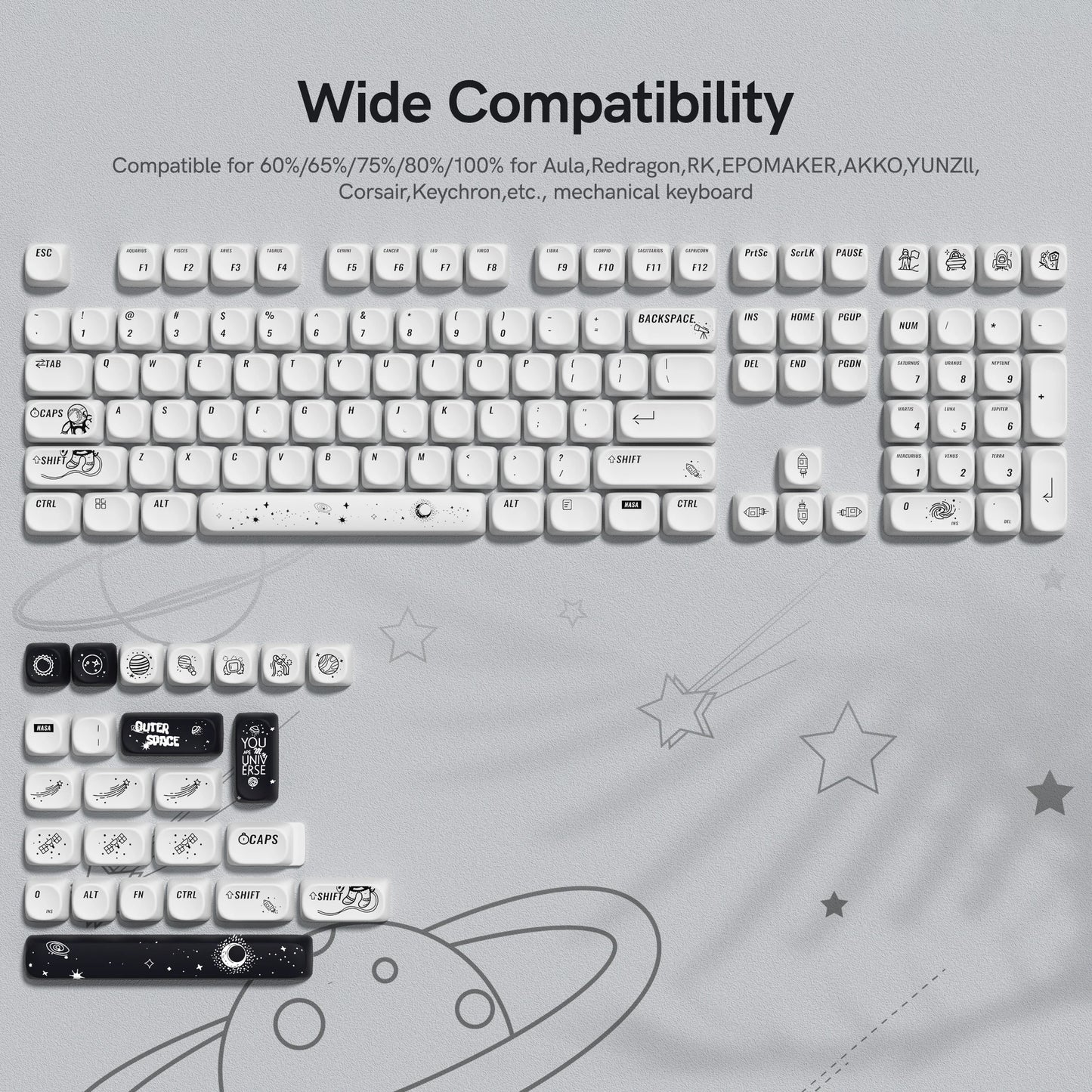132 PBT Keycaps for 60% 65%75% 100% Cherry Gateron MX Switches Mechanical Keyboards