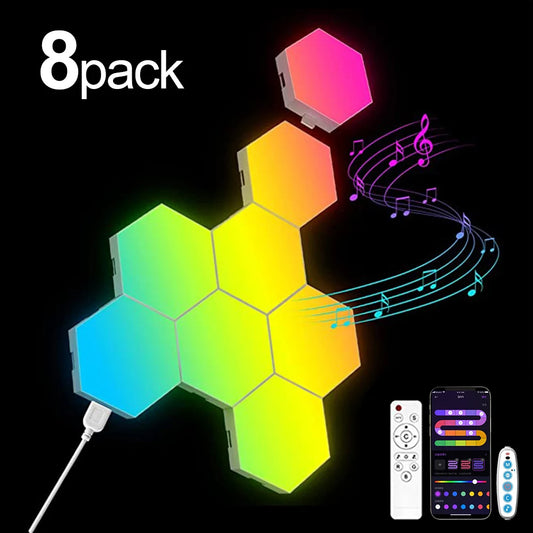 RGB Smart Hexagonal Wall Lamp Ambient Night Light With Music Rhythm App Bedroom