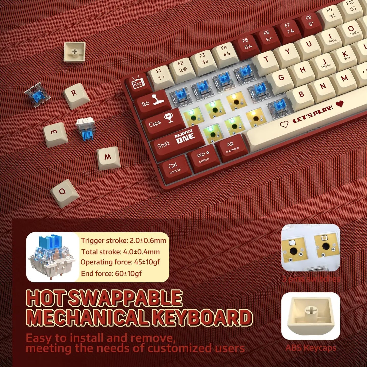 65% Wired Mechanical Gaming Keyboard With Hot Swappable RGB Backlit