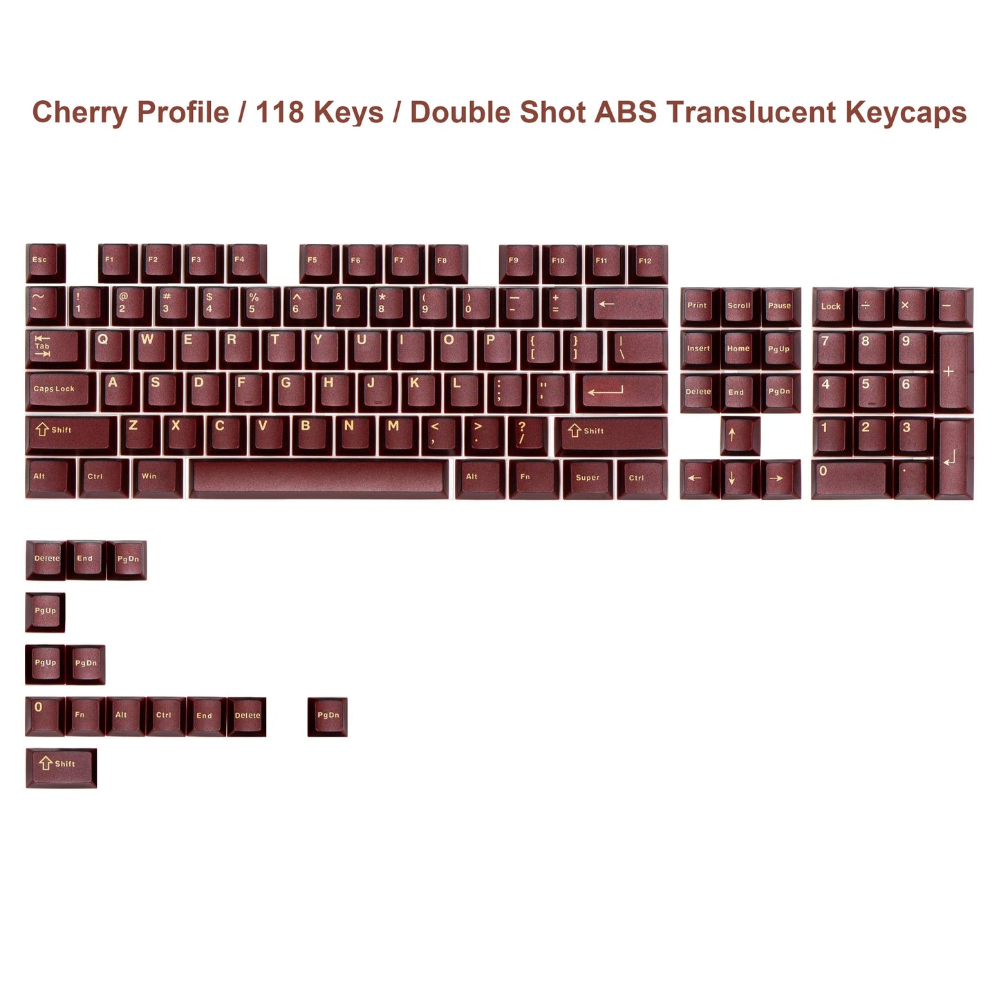 Wine Red Double Shot ABS Keycaps Cherry Profile for Gateron MX Switches