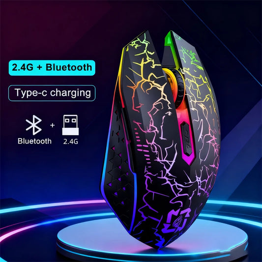 Dual Mode Wireless Gaming Mouse 2.4G Bluetooth Type C Fast Charging RGB Lights