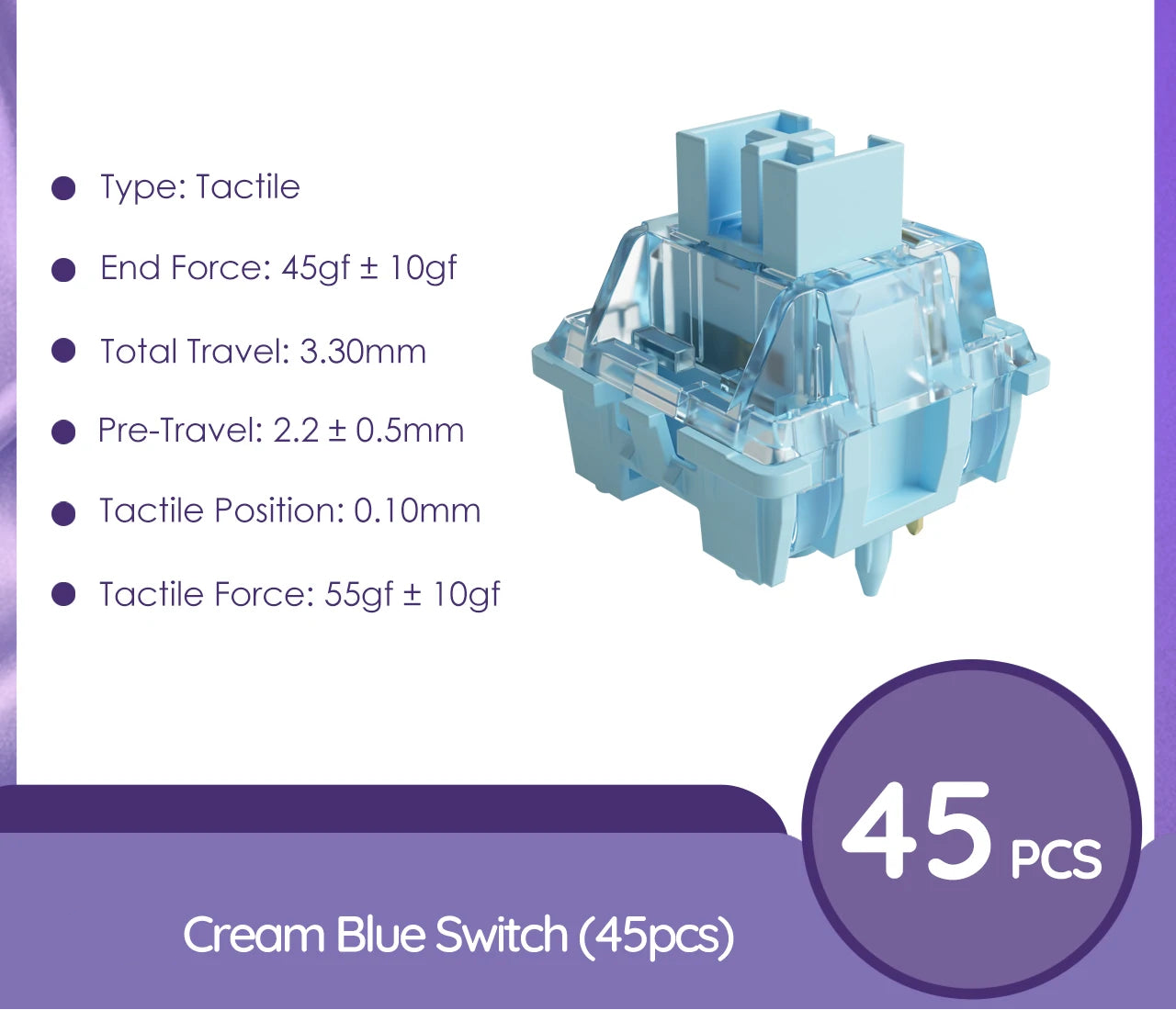 Pro Cream Blue 5 Pin 45gf Tactile Switch With Dustproof Stem For MX Keyboard