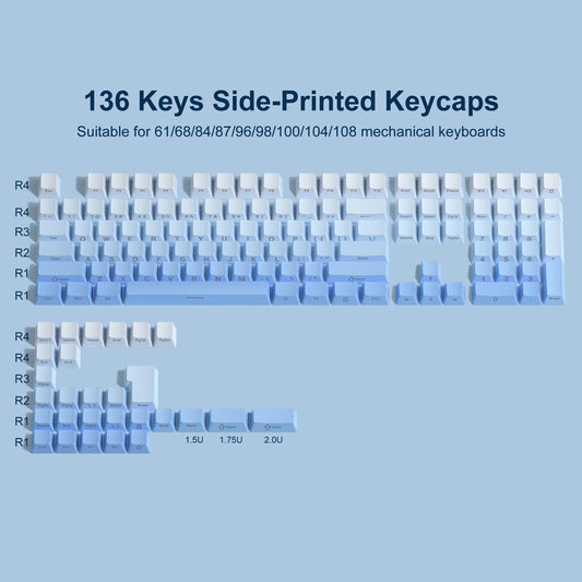 136-Key Black Side-Lit Backlit Keycaps for MX Switch Mechanical Keyboard