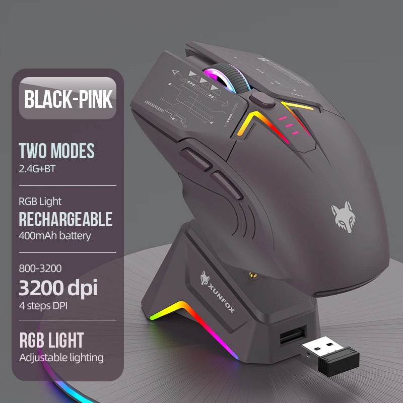 Wireless Bluetooth Dual Mode Gaming Mouse RGB Lighting Magnetic Charging