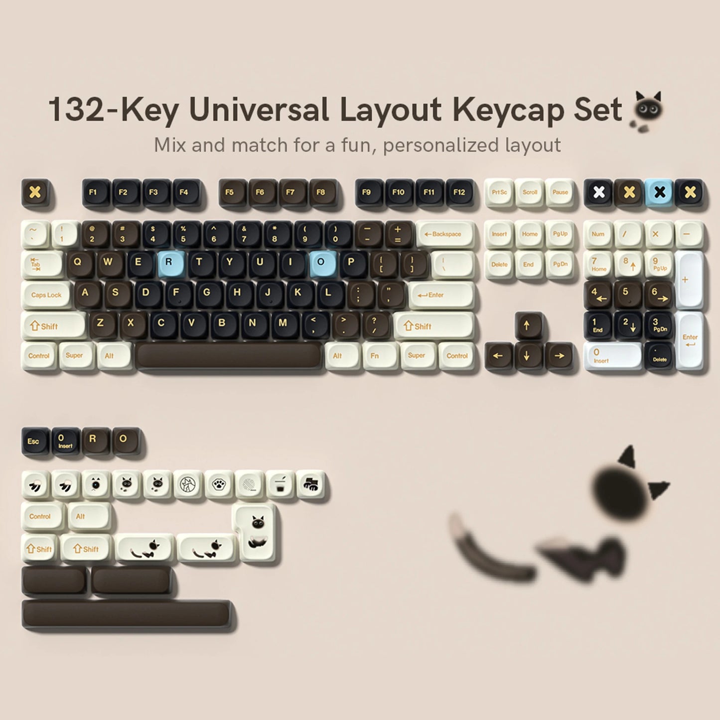 132 PBT Keycaps for 60% 65%75% 100% Cherry Gateron MX Switches Mechanical Keyboards