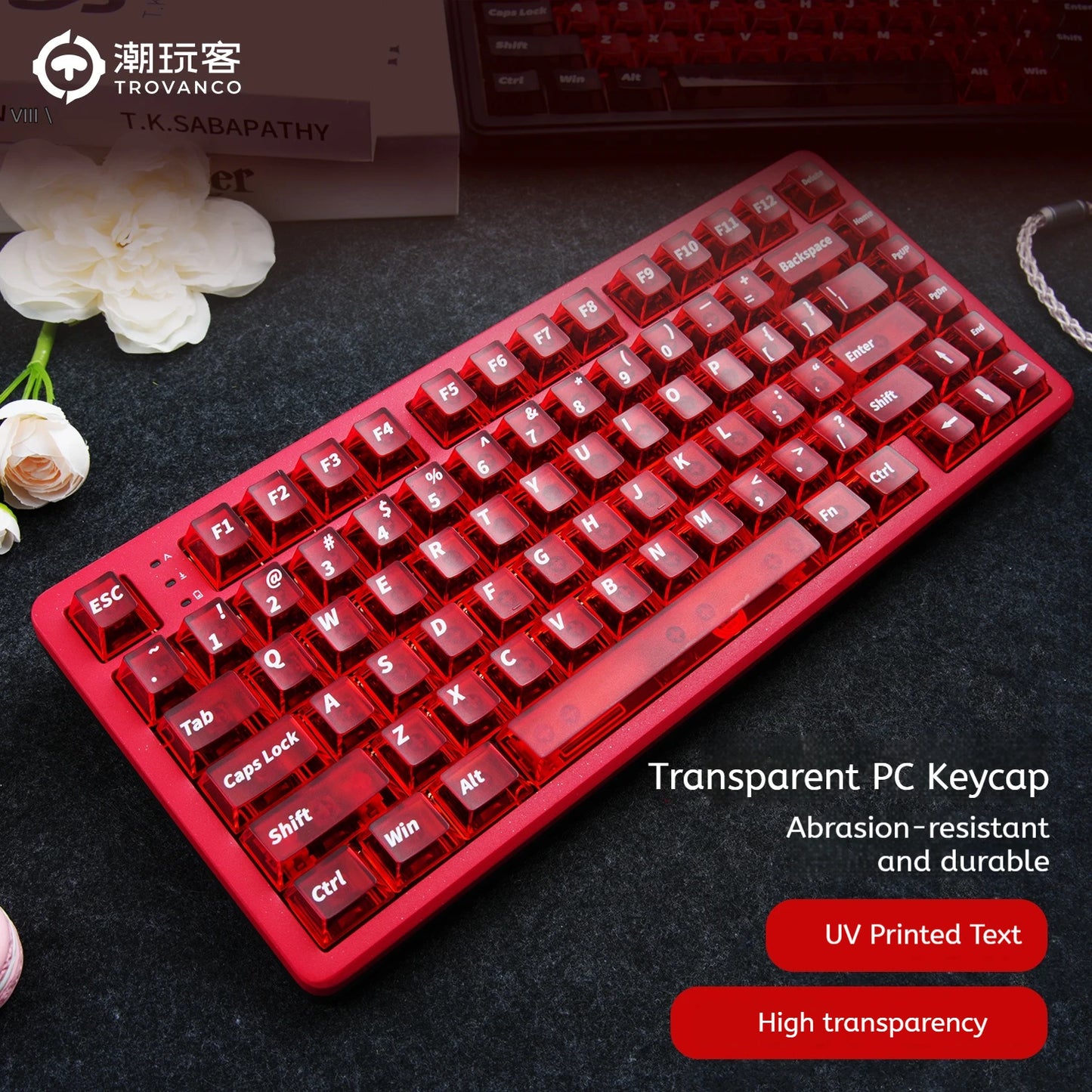 Transparent Red Cherry Profile Keycap Set 130 Keys For Mechanical Keyboards