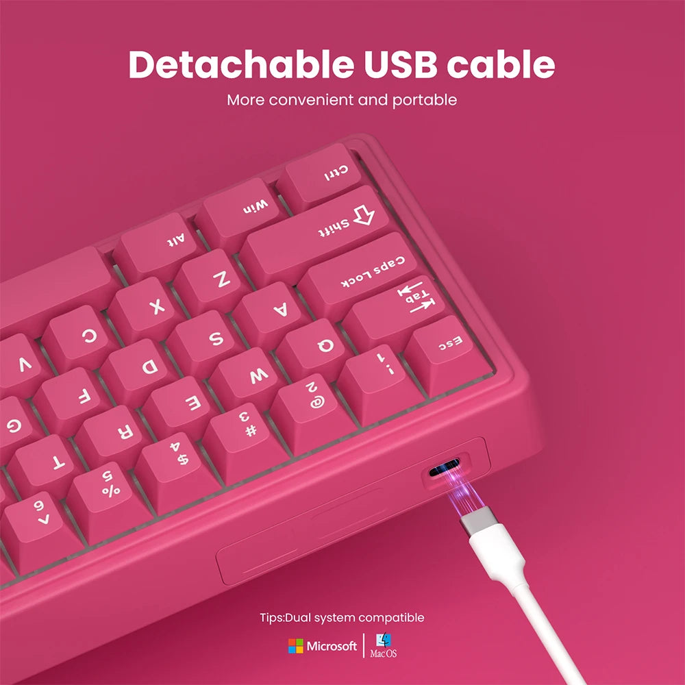 Gasket Mechanical Keyboard 65% 66-Key, RGB Backlit, Hot-Swappable, Wired, Volume Knob