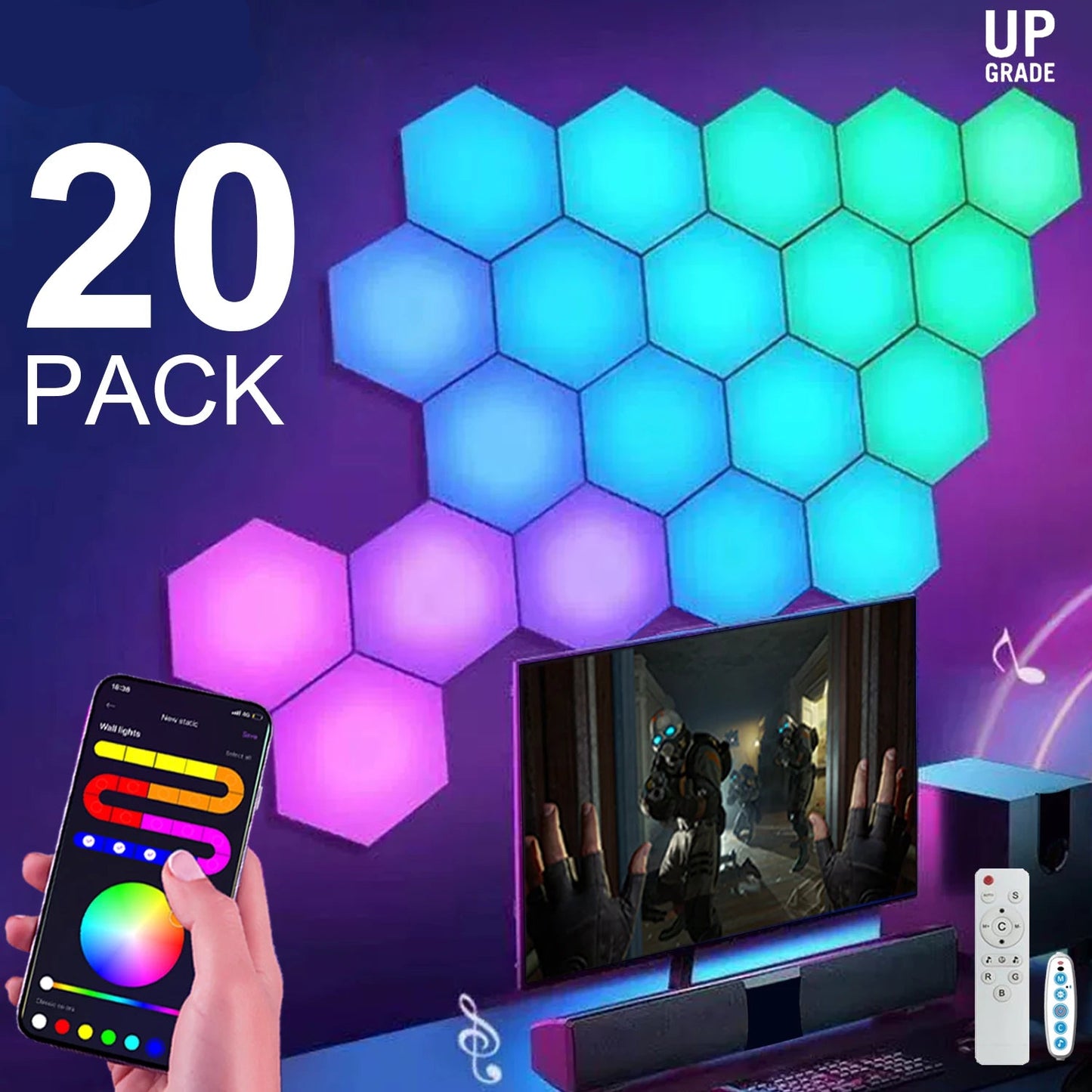 RGB Hexagonal Smart Wall Lamp App Control With Color Changing Night Light