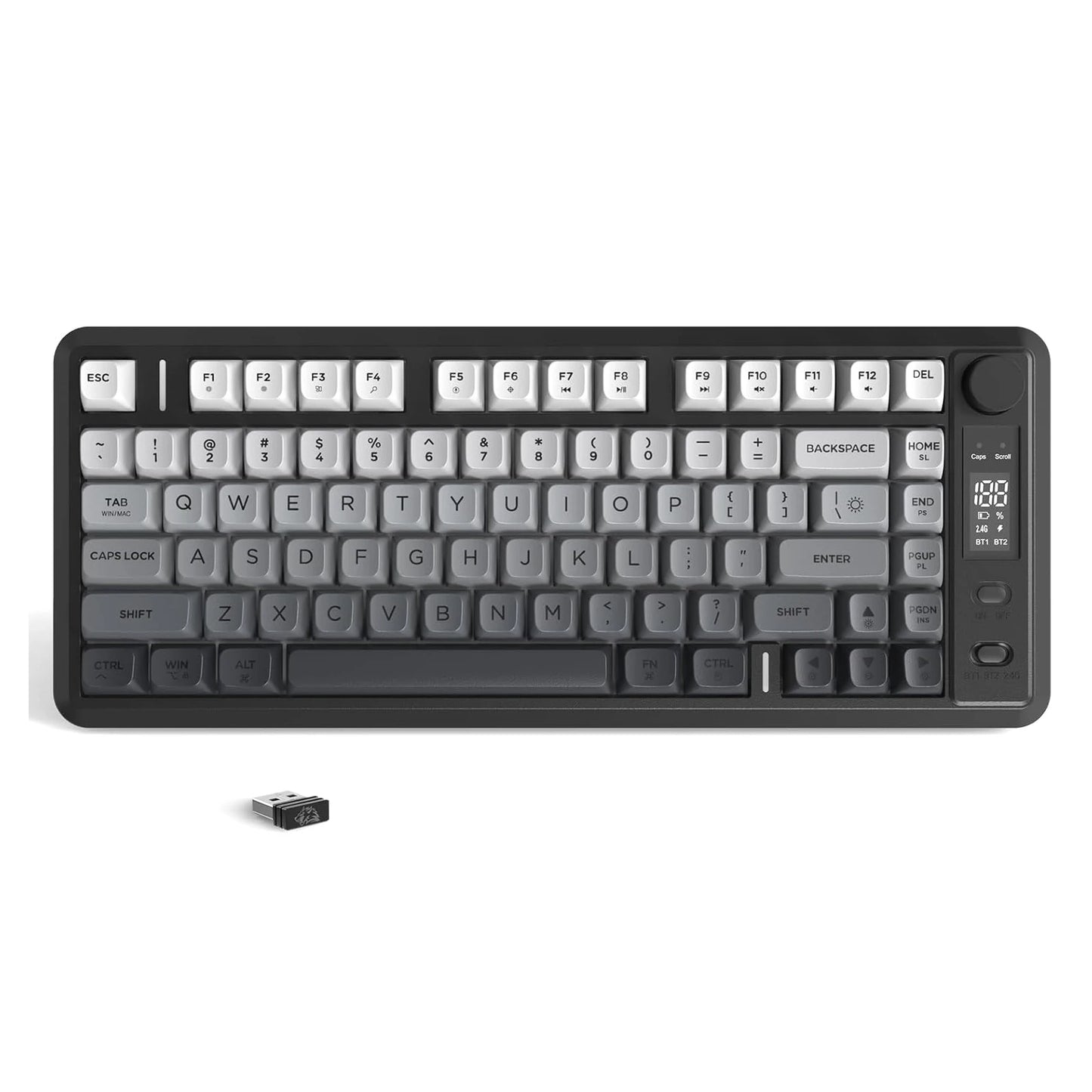 Wireless mechanical keyboard in sleek gray, featuring compact design and customizable RGB backlighting.