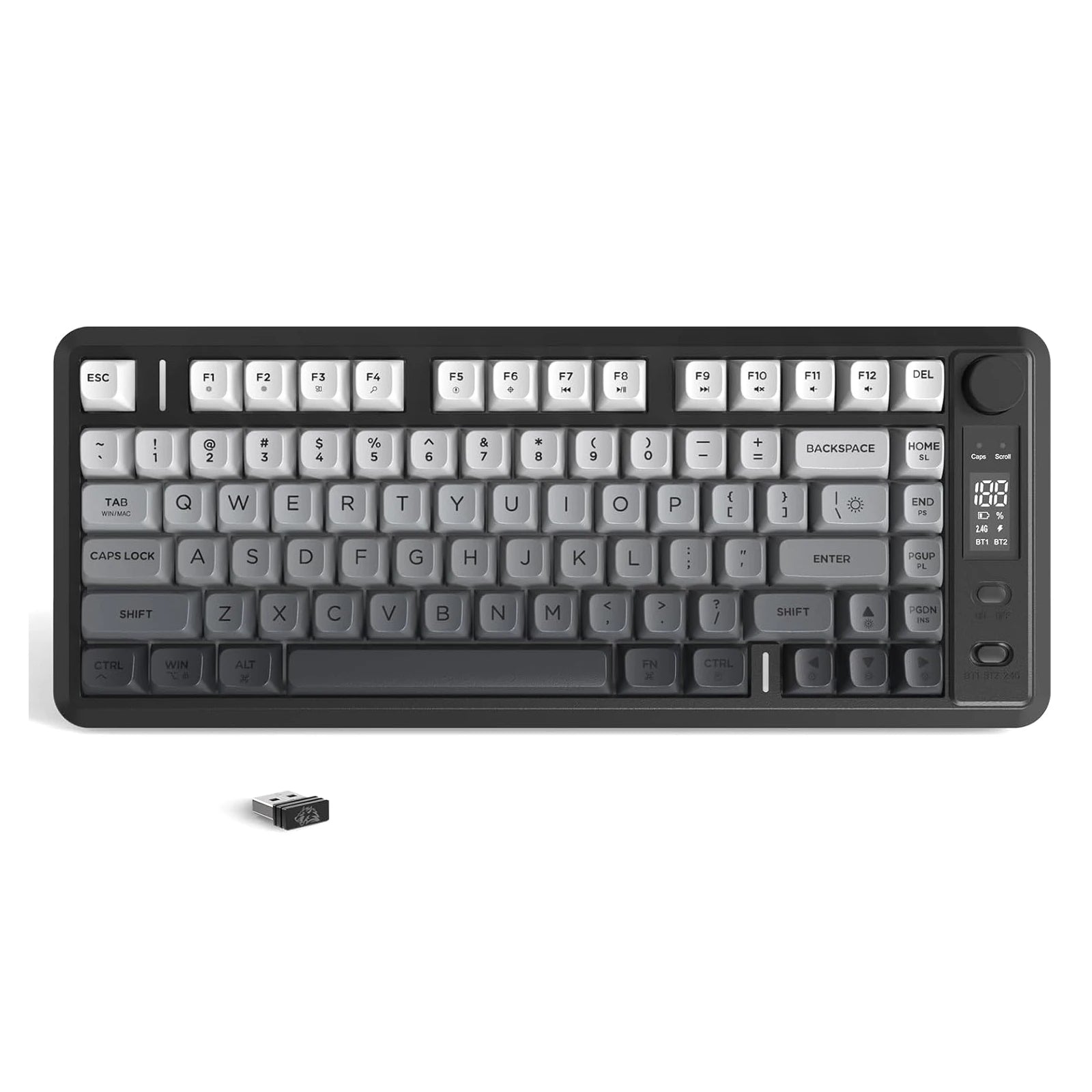 Wireless mechanical keyboard in sleek gray, featuring compact design and customizable RGB backlighting.