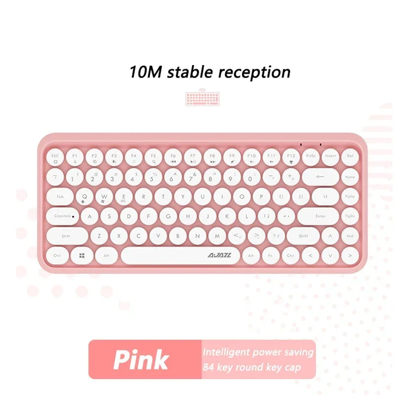Wireless Bluetooth Keyboard 84 Keys Rechargeable Retro Typewriter Round Keycaps
