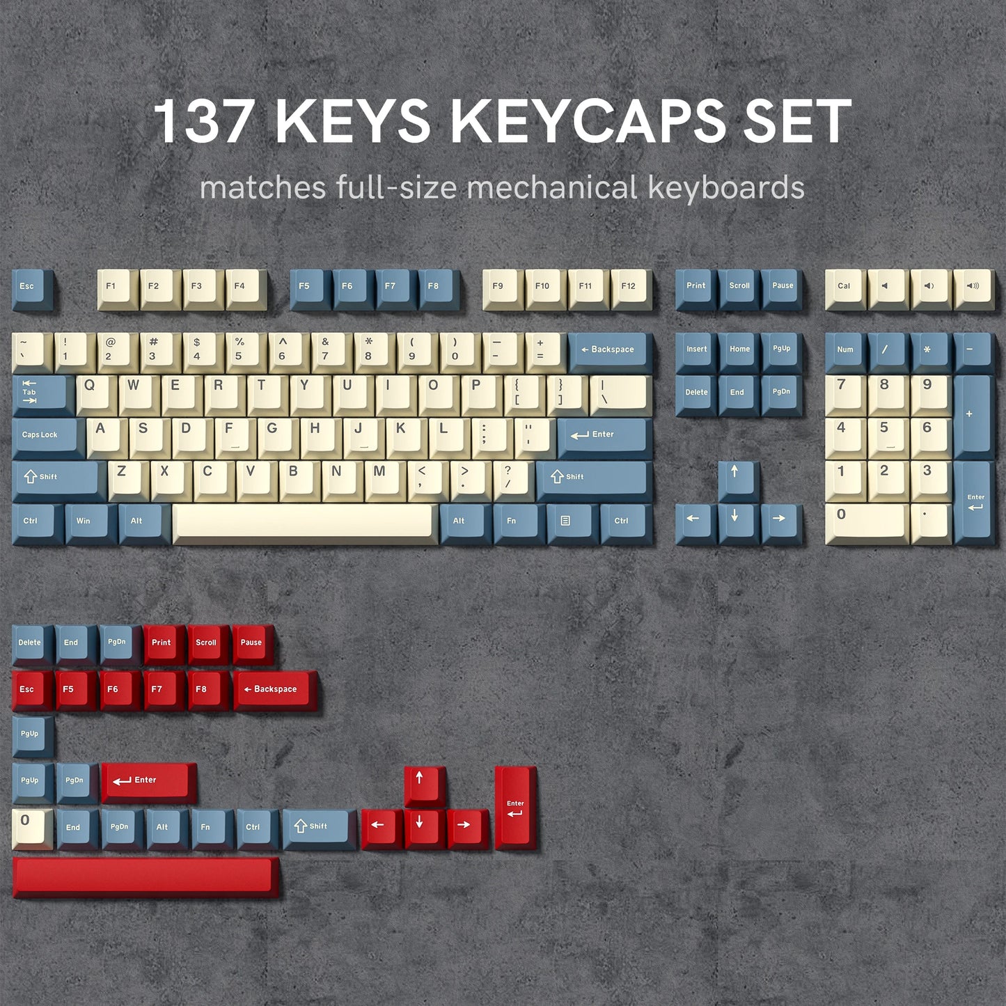 Rainbow 138 Keys Retro PBT Keycaps - Double Shot Cherry Profile for MX