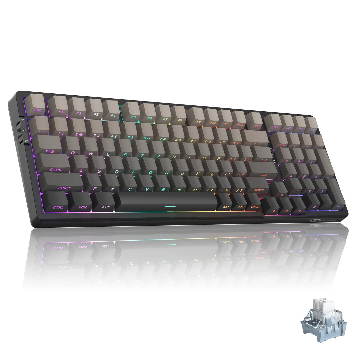RGB mechanical keyboard with customizable backlight, compact design, and durable key switches.