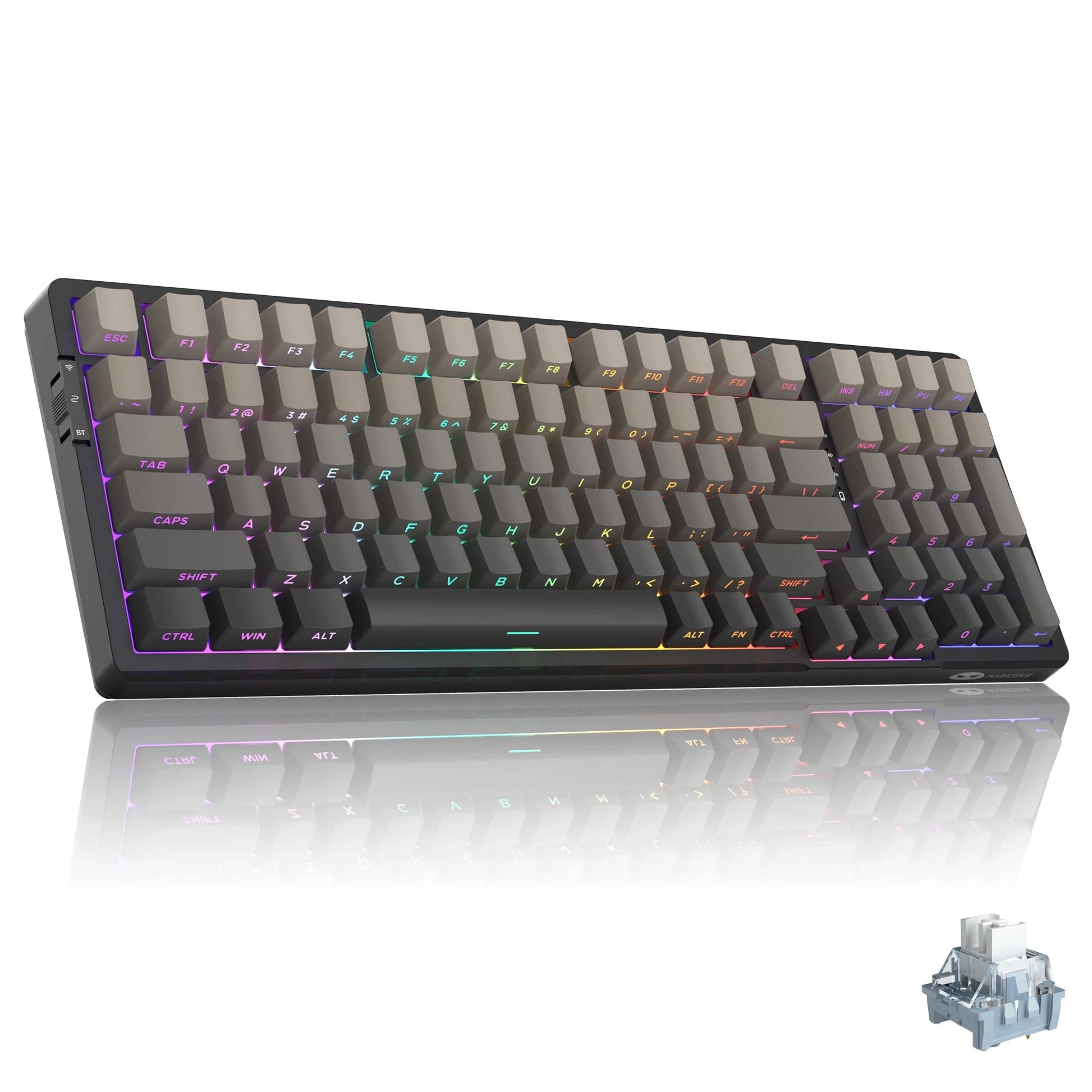 RGB mechanical keyboard with customizable backlight, compact design, and durable key switches.