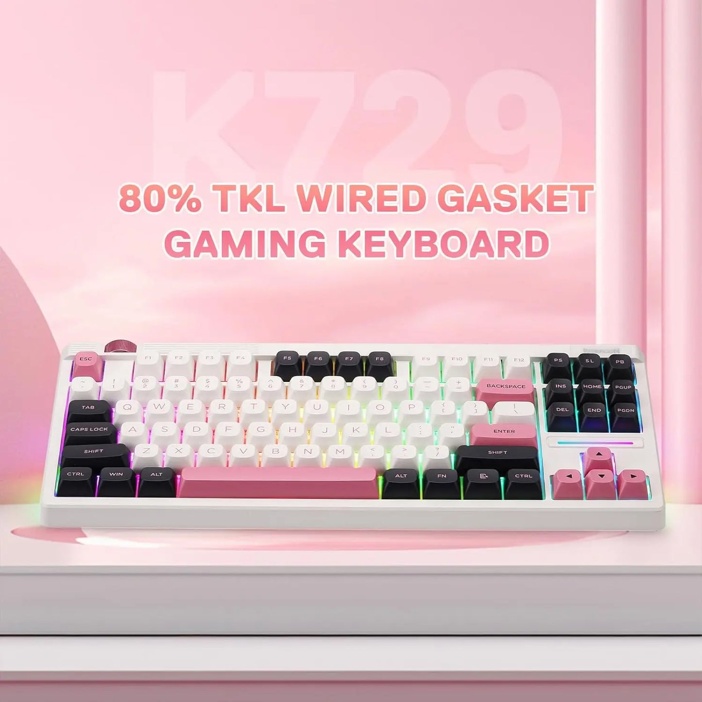 80% Wired Gasket RGB Gaming Keyboard with 87-Key TKL, Mechanical Hot-Swap, South-Facing Socket, and 5-Layer Dampener