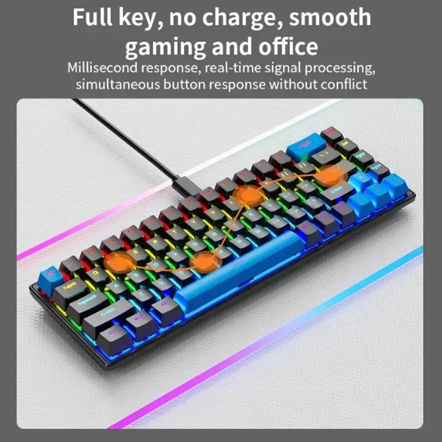 65% Mechanical Keyboard With RGB Backlighting Compact 68 Keys Wired