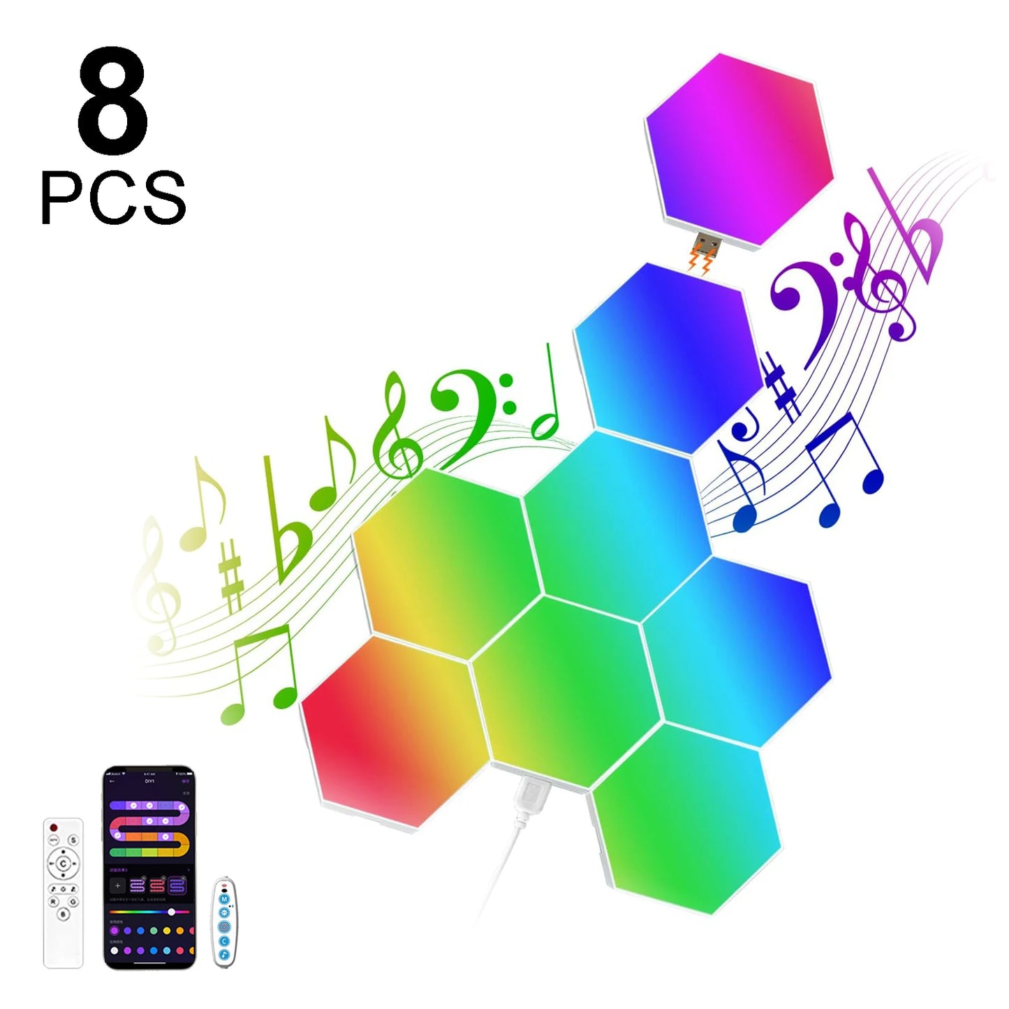 RGB Hexagonal Smart Wall Lamp App Control With Color Changing Night Light