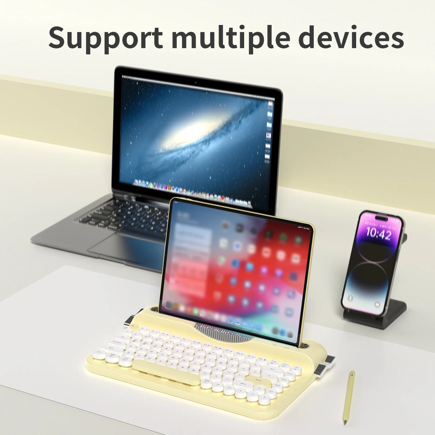 Wireless 2.4G Dual Mode Retro Keyboard With Fixed Groove Stand And Multi Device
