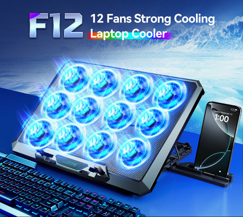 12 Fan Laptop Cooling Pad For 17.3 Inch Gaming Laptops With USB Ports